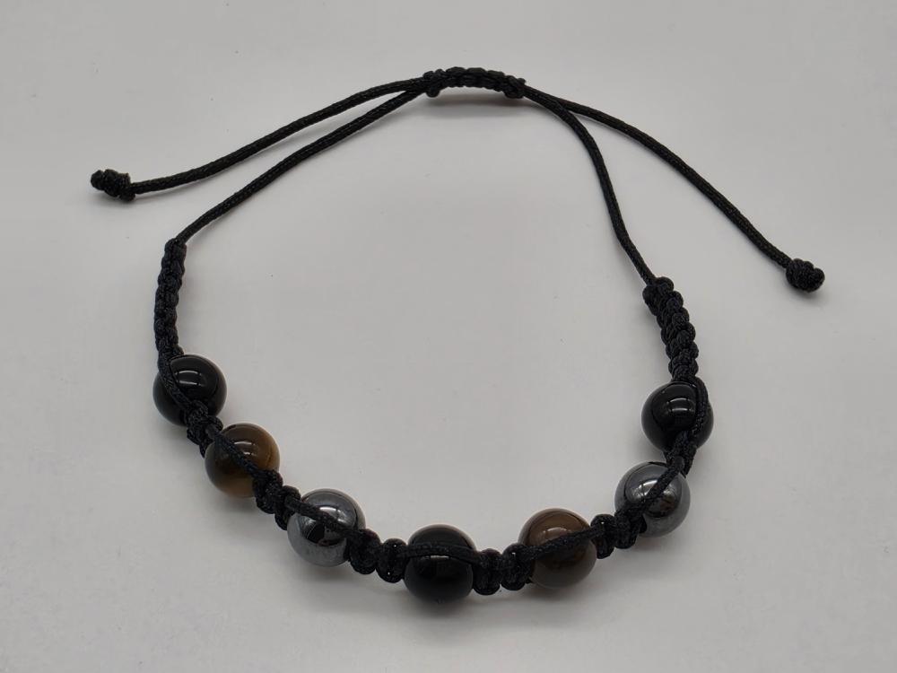 Pulsera Hematite-Ojo de Tigre-Obsidiana Ajustable