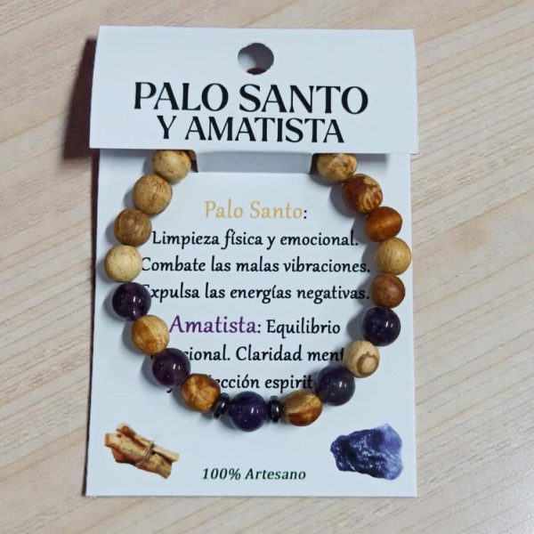 Pulsera Palo Santo y Amatista Bola 8mm
