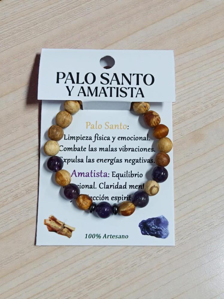 Pulsera Palo Santo y Amatista Bola 8mm