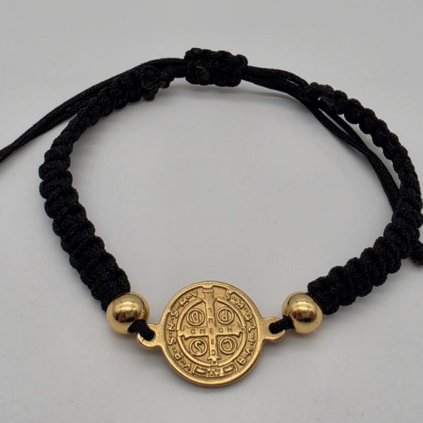 Pulsera San Benito Acero Dorado Perlas Ajustable