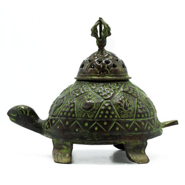 Quemador Incienso Tortuga Tibetana Verdigris Latón