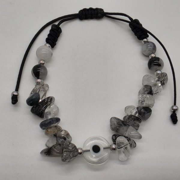 Pulsera Cuarzo Turmalinado Ojo Turco Blanco
