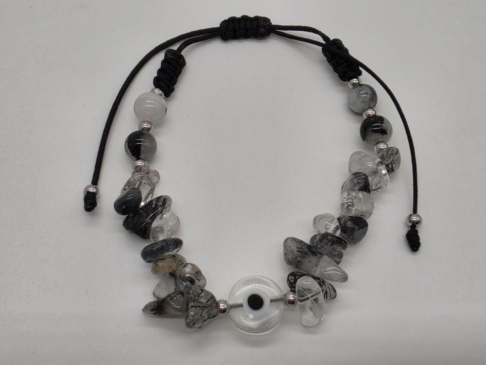 Pulsera Cuarzo Turmalinado Ojo Turco Blanco