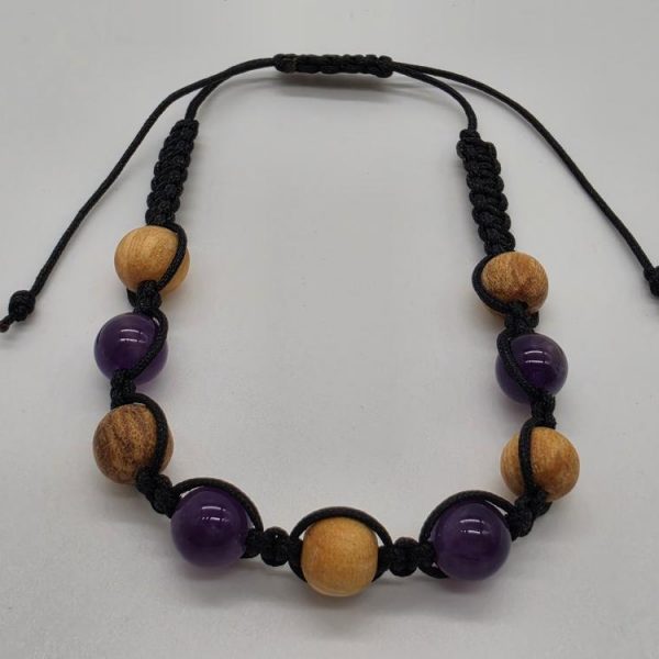 Pulsera Palo Santo y Amatista Bola 6mm Ajustable