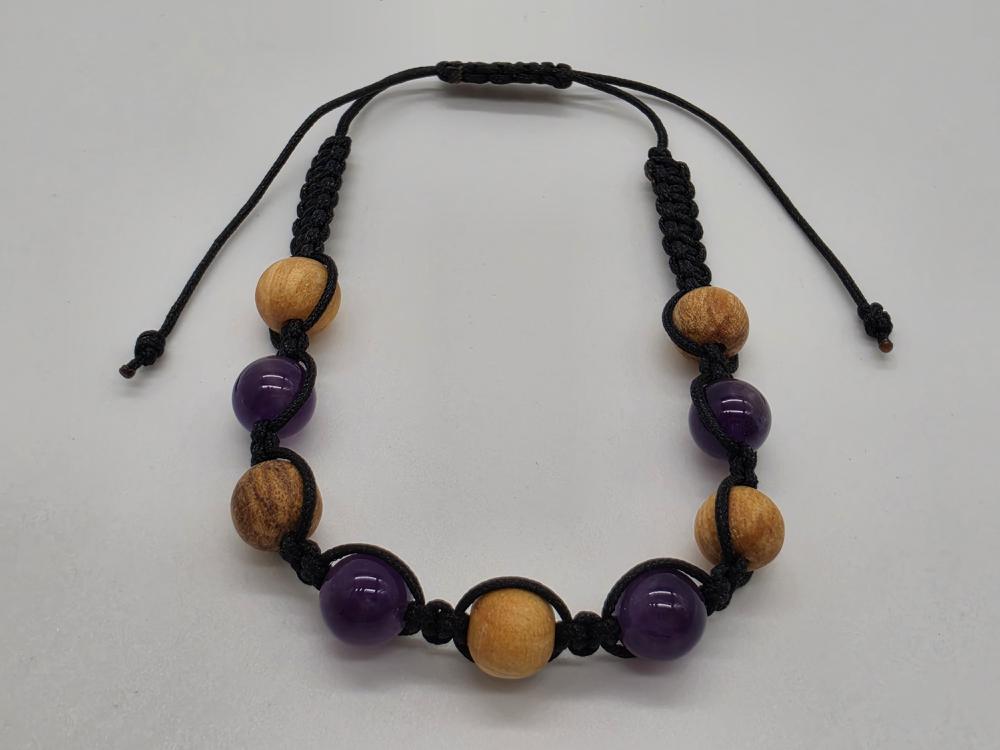 Pulsera Palo Santo y Amatista Bola 6mm Ajustable