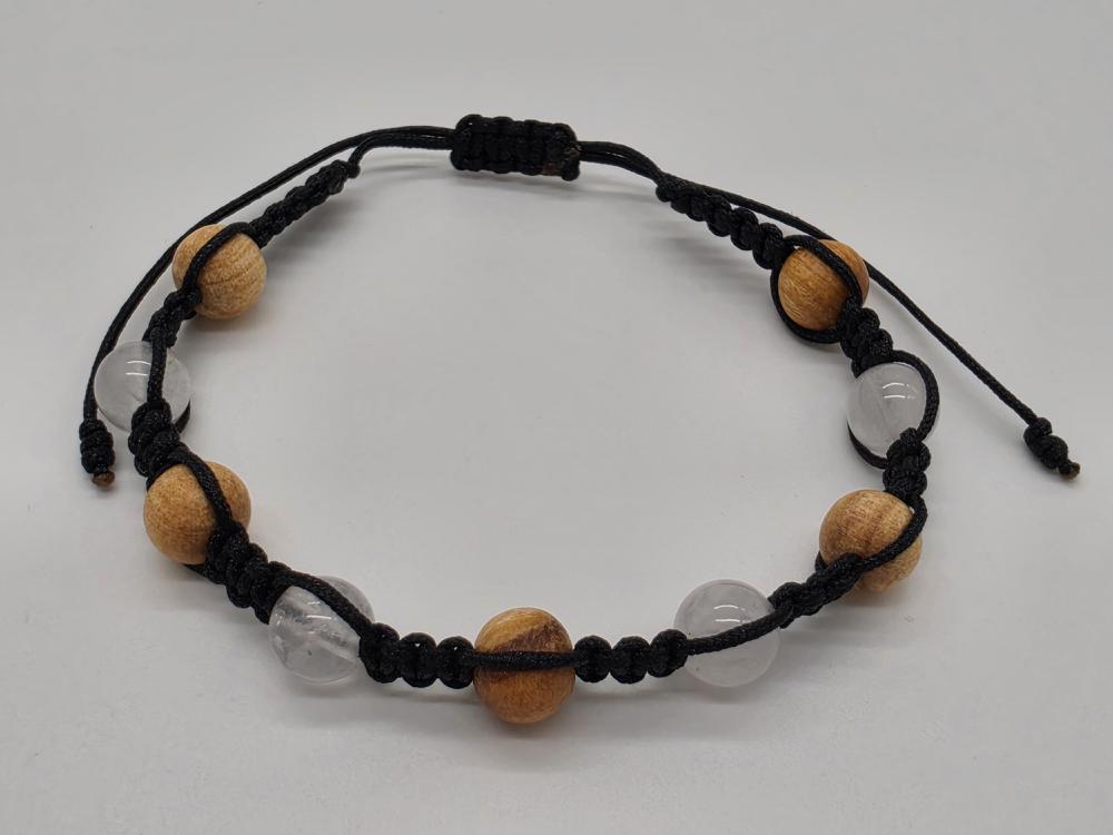 Pulsera Palo Santo y Cuarzo Rosa Ajustable