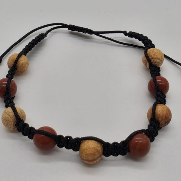 Pulsera Palo Santo y Jaspe Rojo Bola 6mm Ajustable