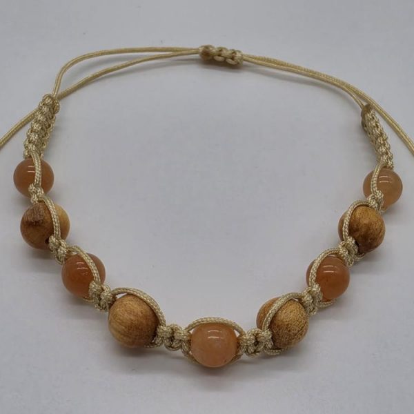 Pulsera Palo Santo y Piedra Sol Bola 6mm Ajustable