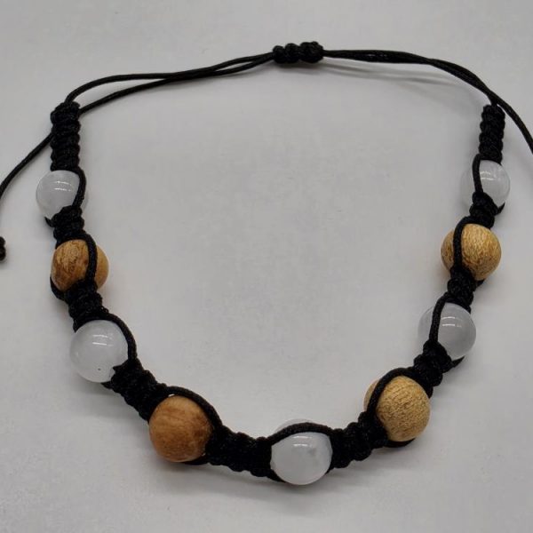Pulsera Palo Santo y Selenita Bola 6mm Ajustable