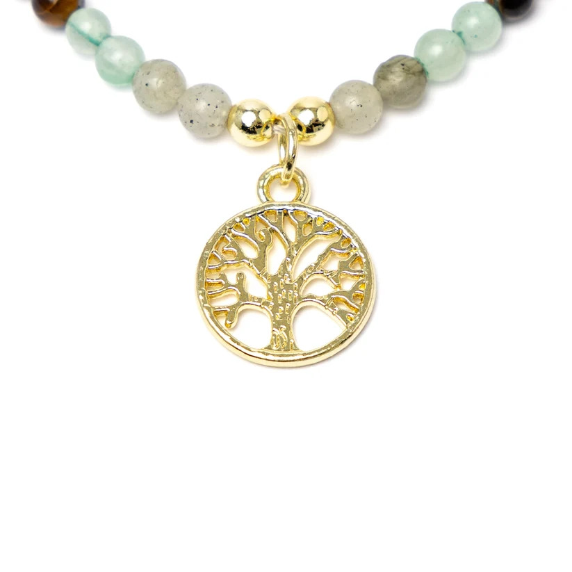 Collar Ajustable Árbol de la Vida con Mineral 4mm