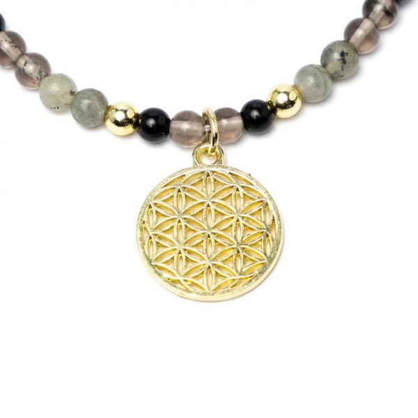 Collar Ajustable Flor de la Vida con Minerales 4mm