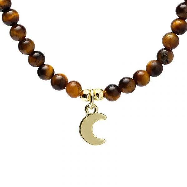 Collar Ajustable Ojo de Tigre con Colgante Luna