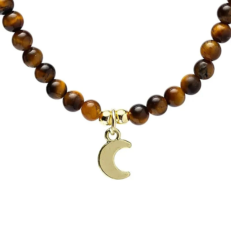 Collar Ajustable Ojo de Tigre con Colgante Luna