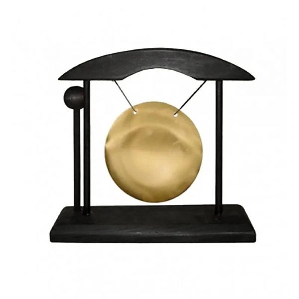 Pequeño Gong Dorado con Marco de Madera Negro